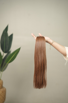 D'HAIR Auburn Brown straight human hair weft, 20 inches