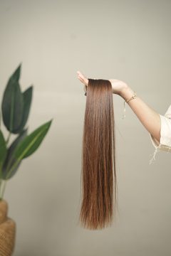 D'HAIR Caramel Brown straight human hair weft, 20 inches