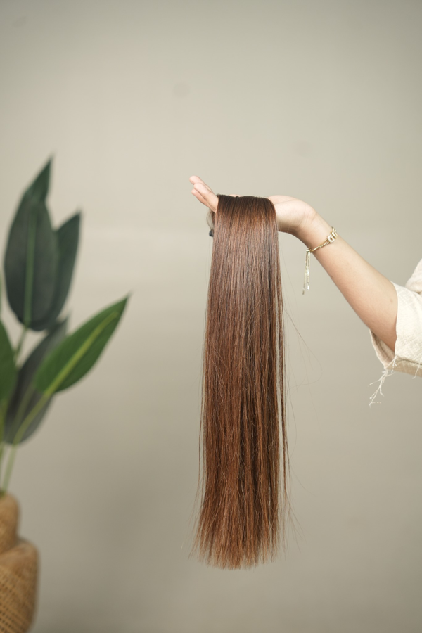 D'HAIR Caramel Brown straight human hair weft, 20 inches