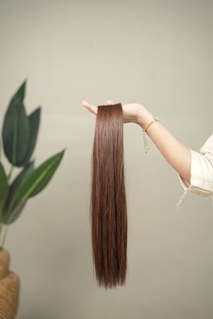D'HAIR Chestnut Brown straight human hair weft, 20 inches