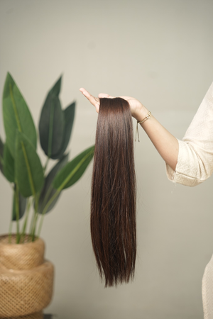 D'HAIR Medium Brown straight human hair weft, 20 inches