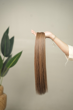 D'HAIR Honey Brown straight human hair weft, 20 inches