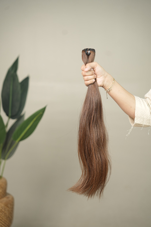 D'HAIR Light Golden Brown straight human hair weft, 20 inches