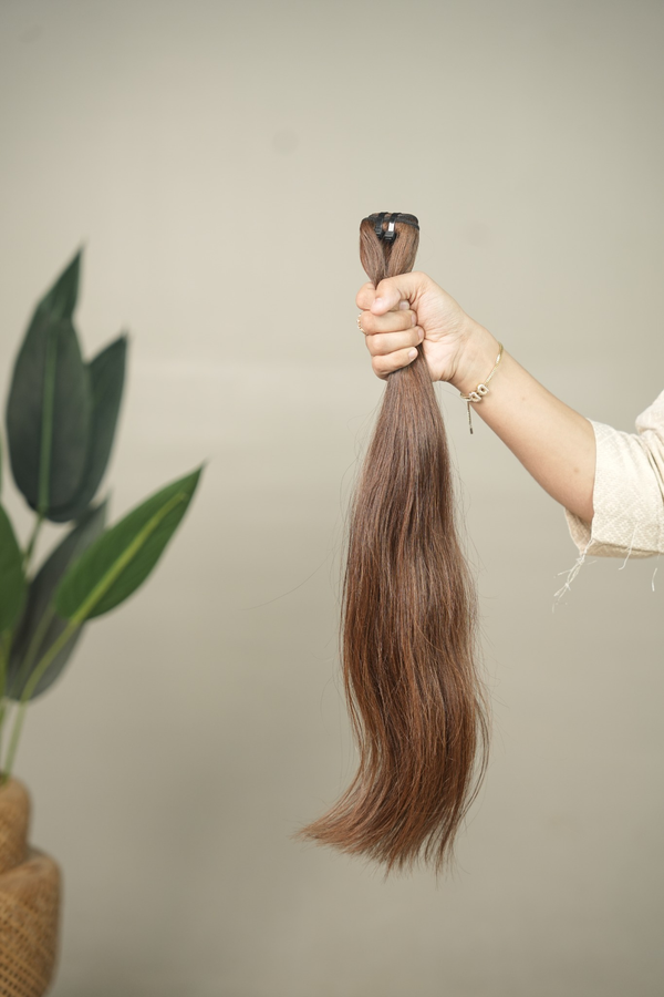 D'HAIR Light Golden Brown straight human hair weft, 20 inches
