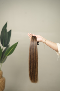 D'HAIR Mocha Melt straight human hair weft, 20 inches
