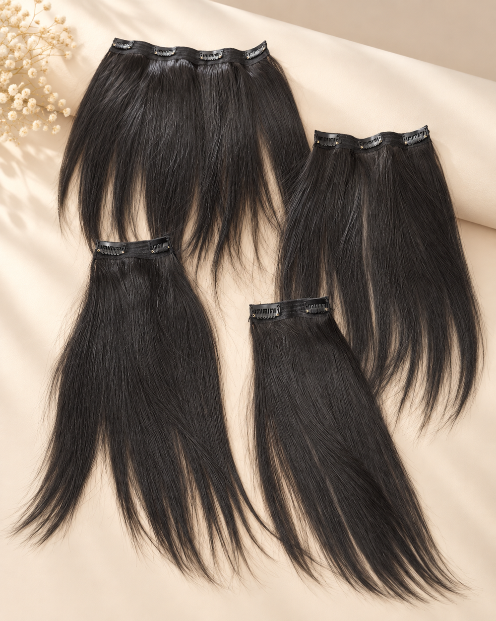 D'HAIR Natural Black clip-in volumizer four-piece set, 17 to 19 inch