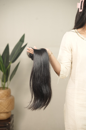 D'HAIR Natural Black straight human hair weft, 20 inches