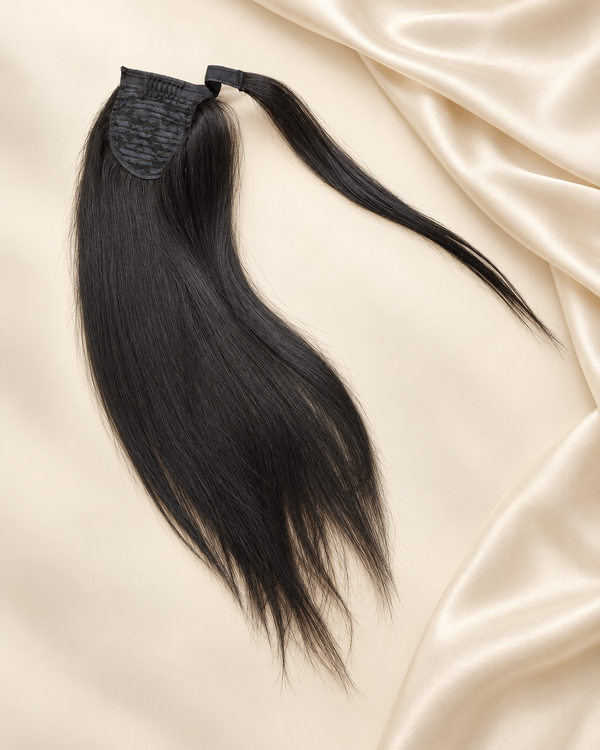 D'HAIR Natural Black wrap-around ponytail extension, 21 to 22 inch