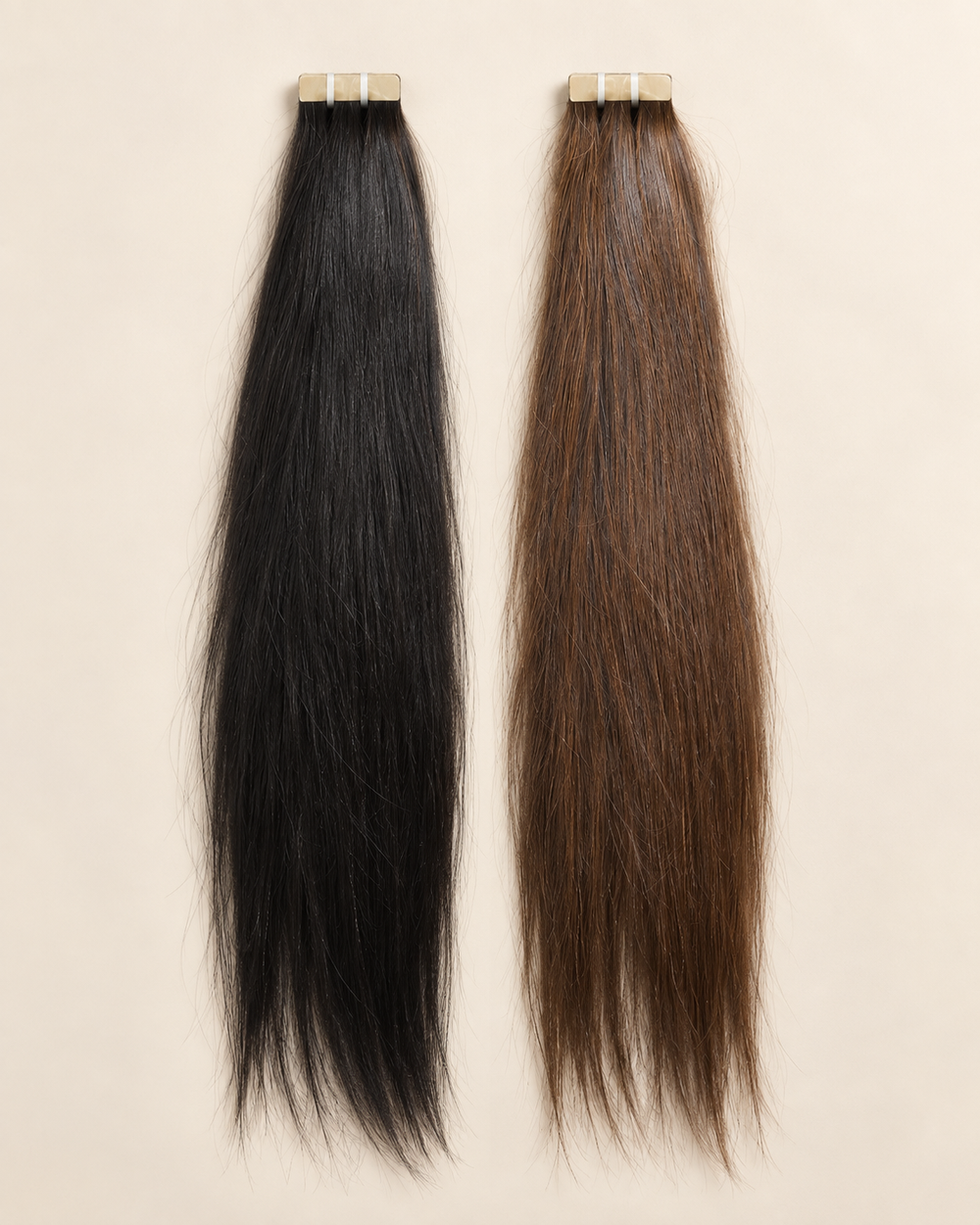 D'HAIR Natural Black and Caramel tape-in human hair extensions