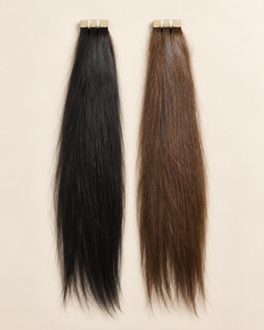 D'HAIR Natural Black and Caramel tape-in human hair extensions