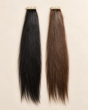 D'HAIR Natural Black and Caramel tape-in human hair extensions
